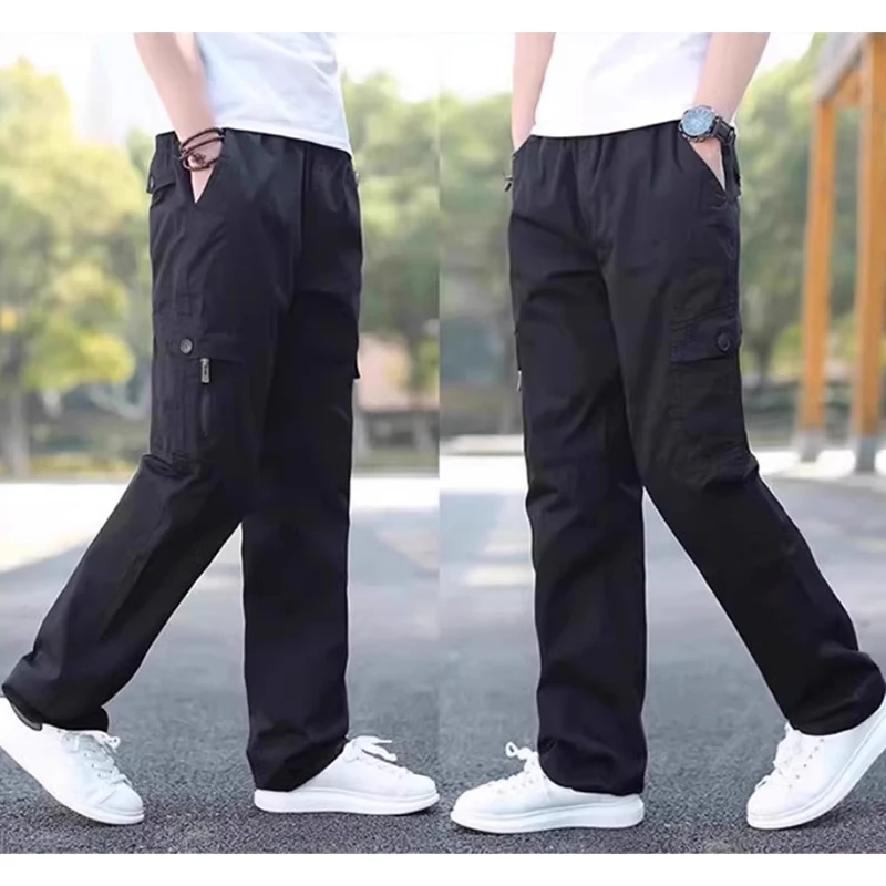 The latest multi-color zipper multi-pocket pants men's autumn and winter plus size loose straight leg cargo casual pants