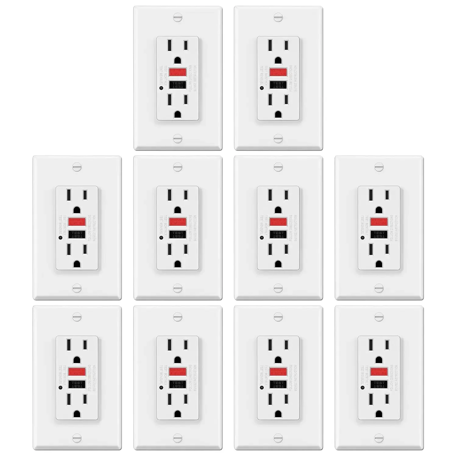 10 PaReceptacles with LED Indicator, Ground Fault Circuit Interrupter, Wallplate Included, ETL Listed,