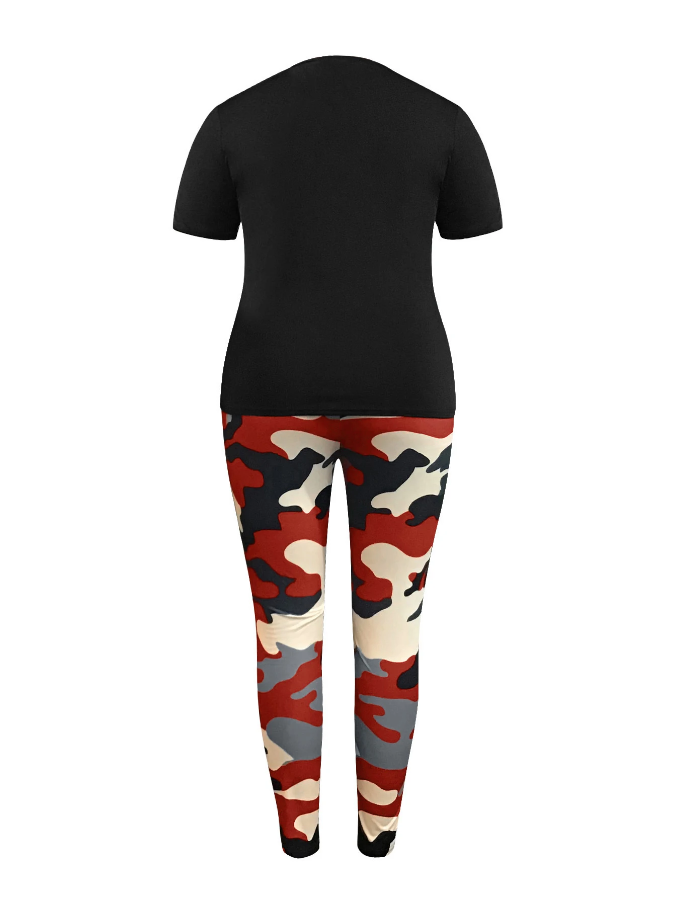 LW Plus Size 2Pcs pants set Camo Queen Letter Print Pants Set Women Casual Tracksuit Basic Slim Tee Shirt Skinny Flared Trousers