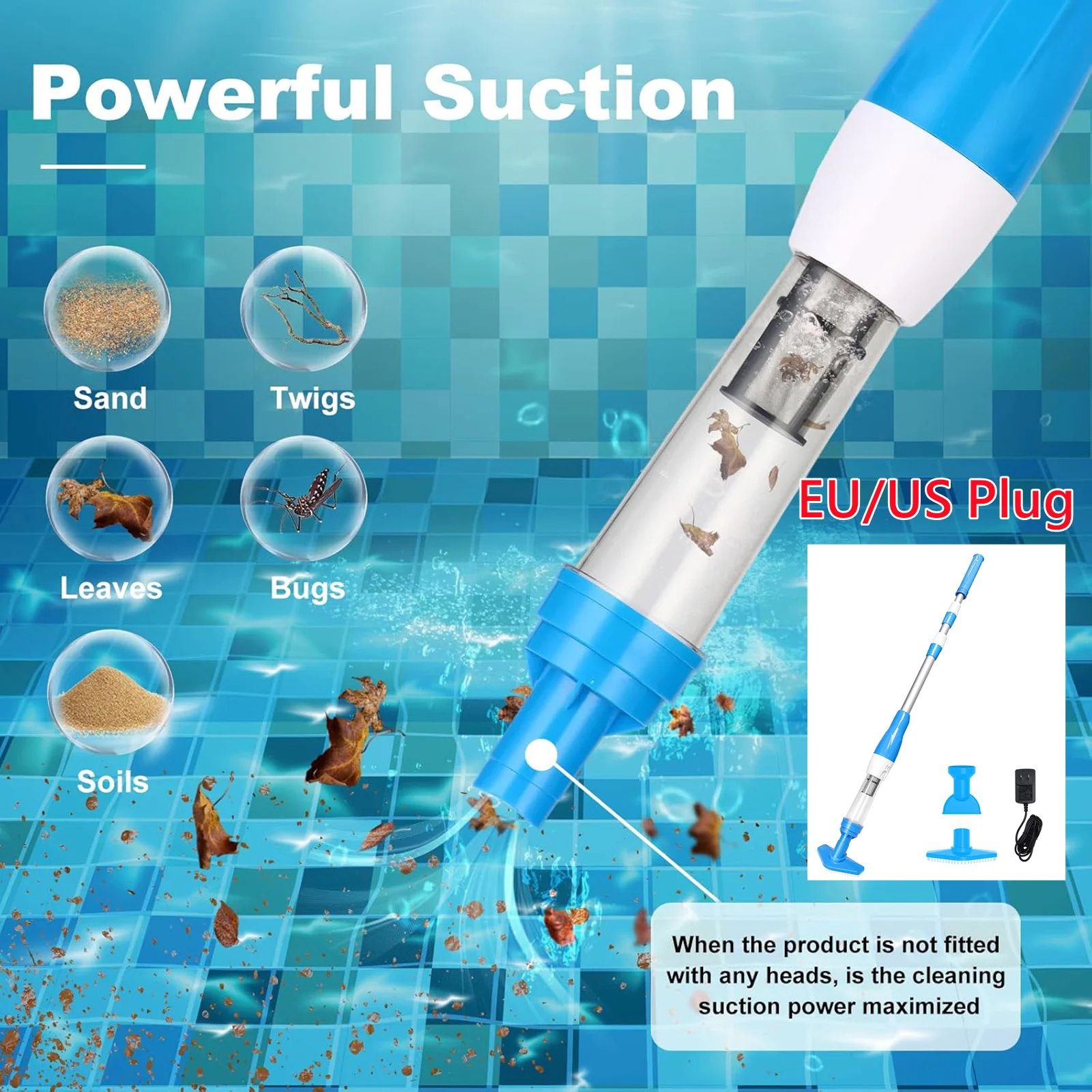 Rechargeable Pool Vacuum Cleaner Handheld Pool Cleaner Pool Skimmer Filter Replaceable Nozzle for Spas Hot Tub Small Pools