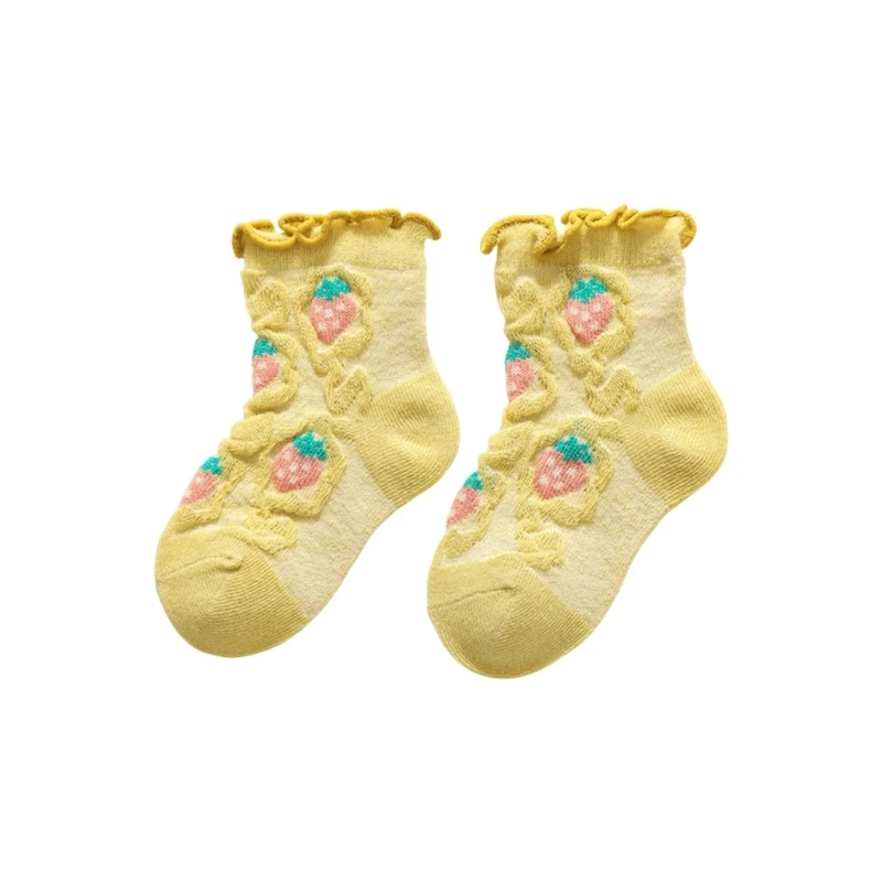 97BE Breathable Baby Socks Fruit Embroidery Ruffled Detail Ankle Socks Lightweight For Kids 0-6 Years Summer Footwear