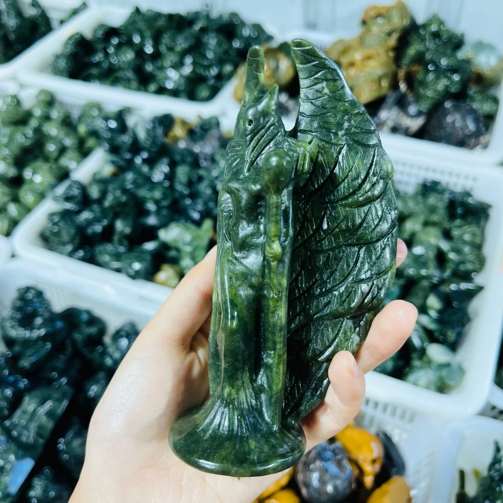 Hand Carved Green Jade Devil Sculpture Natural Landscape Crystal Statue Home Decoration Collectible Gift