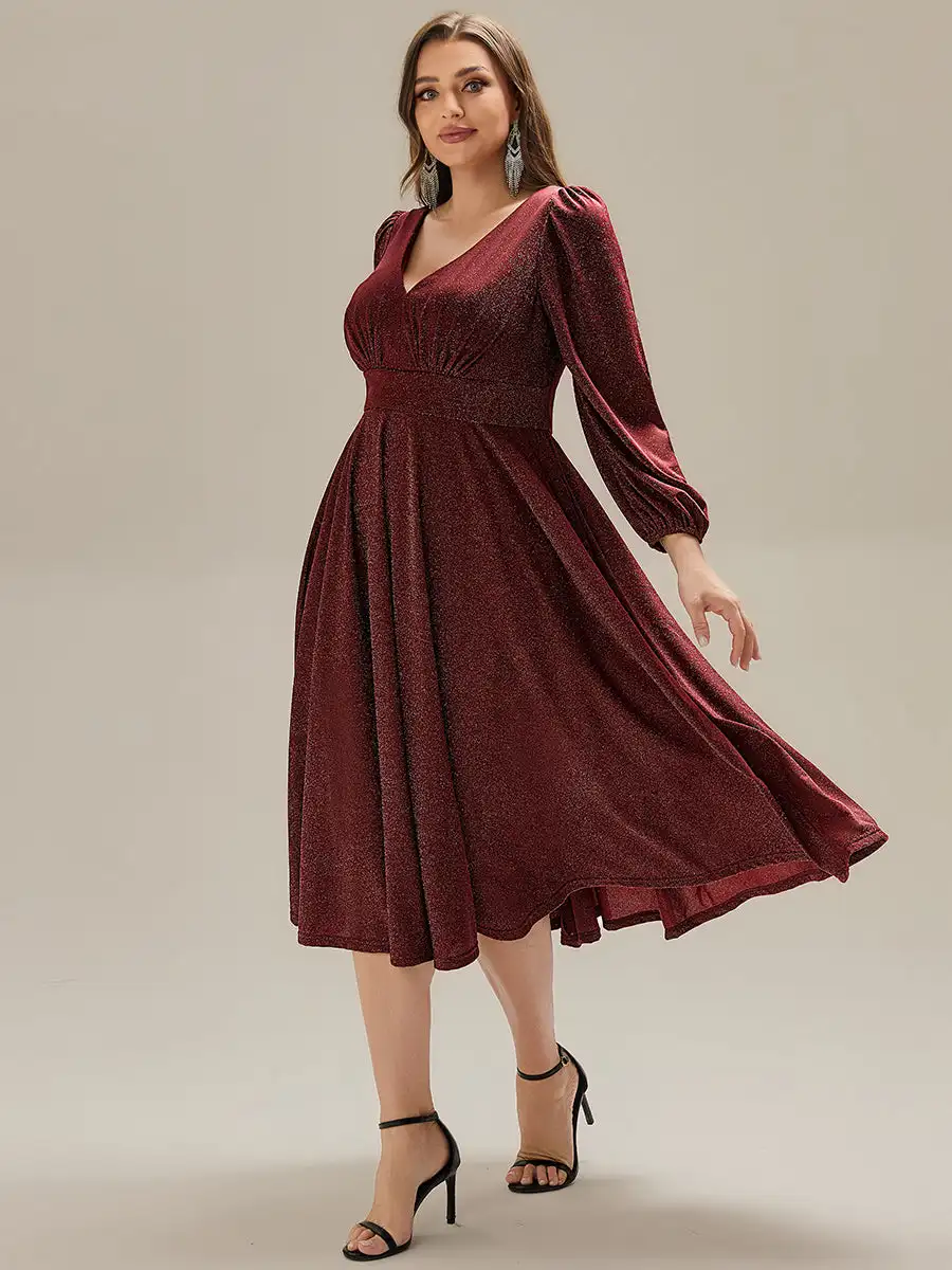 elegant-evening-dresses-long-sleeve-v-neck-gathered-knee-length-ever-pretty-of-burgundy-a-line-midi-wedding-guest-dresses