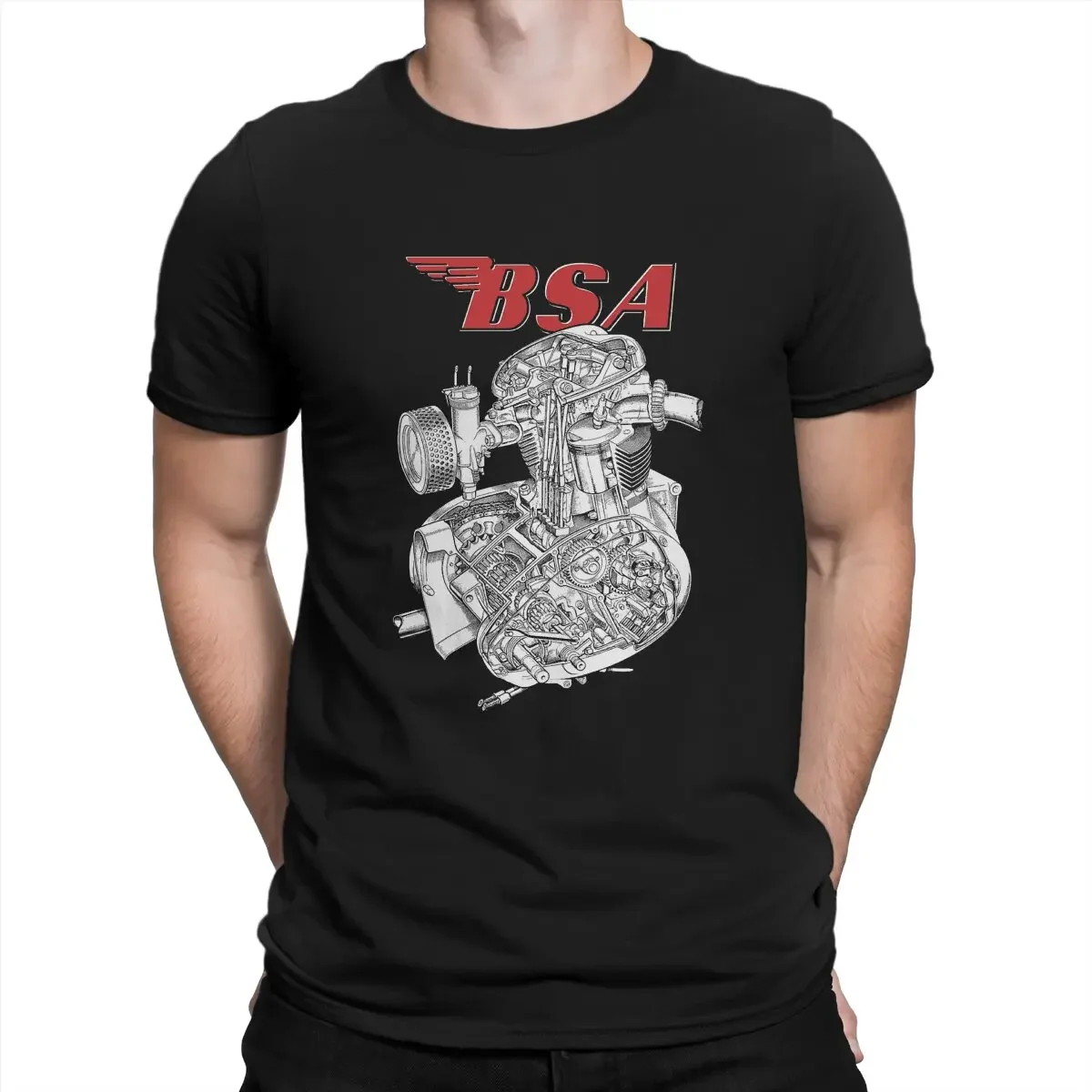 

Men's T-Shirt Emblem A50 Engine Funny Cotton Tees Short Sleeve BSA Moto T Shirt Round Neck Tops Adult