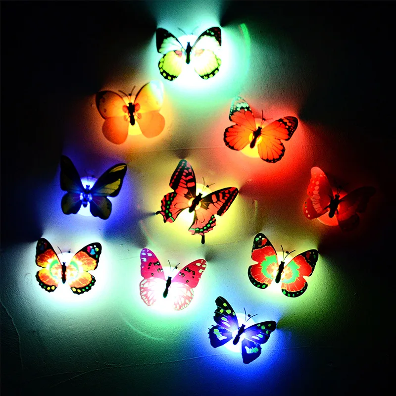 2/1 Pcs LED Colorful Butterfly Night Light DIY LED Fridge Magnet Party Wedding Living Room Bedroom Refrigerator Home Decor