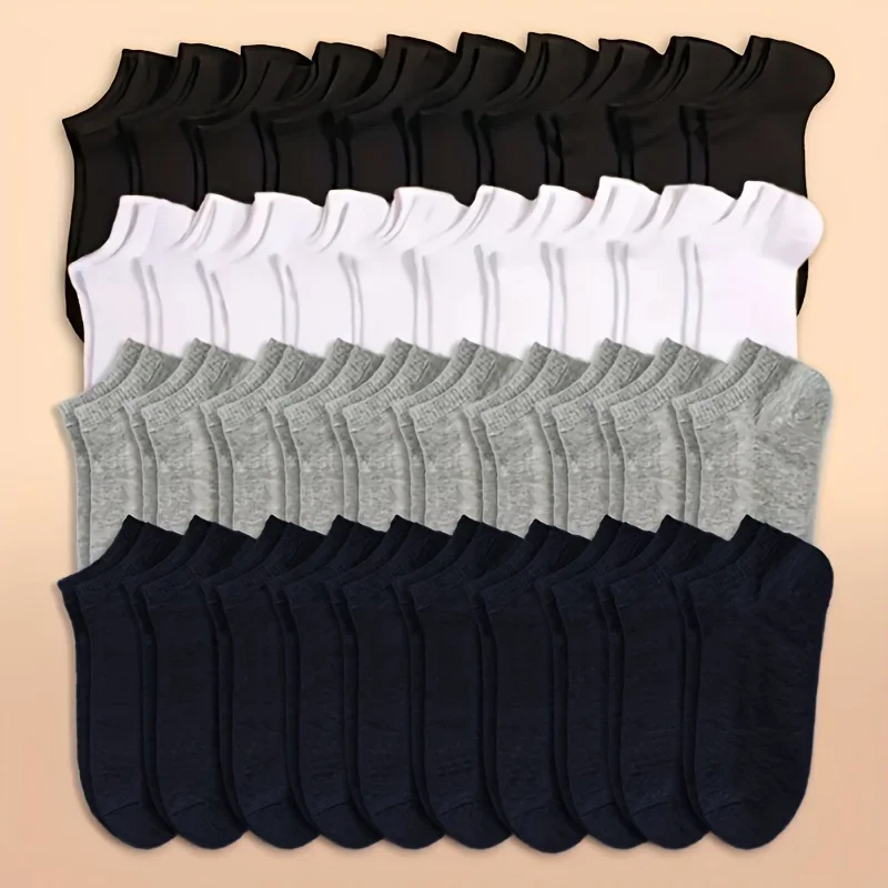 Unisex 10/20/40 Pairs High Quality Soft Comfortable Breathable Black and White Gray Men/Women Solid Color Short Socks