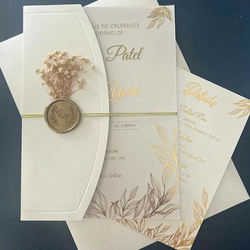 50 unidades de cubierta de tarjeta de invitación para fiesta de boda de papel de arco de 5,2x7,2 pulgadas, sin hoja interior, sin sobre, sin sello de cera, sin cinta, sin flor