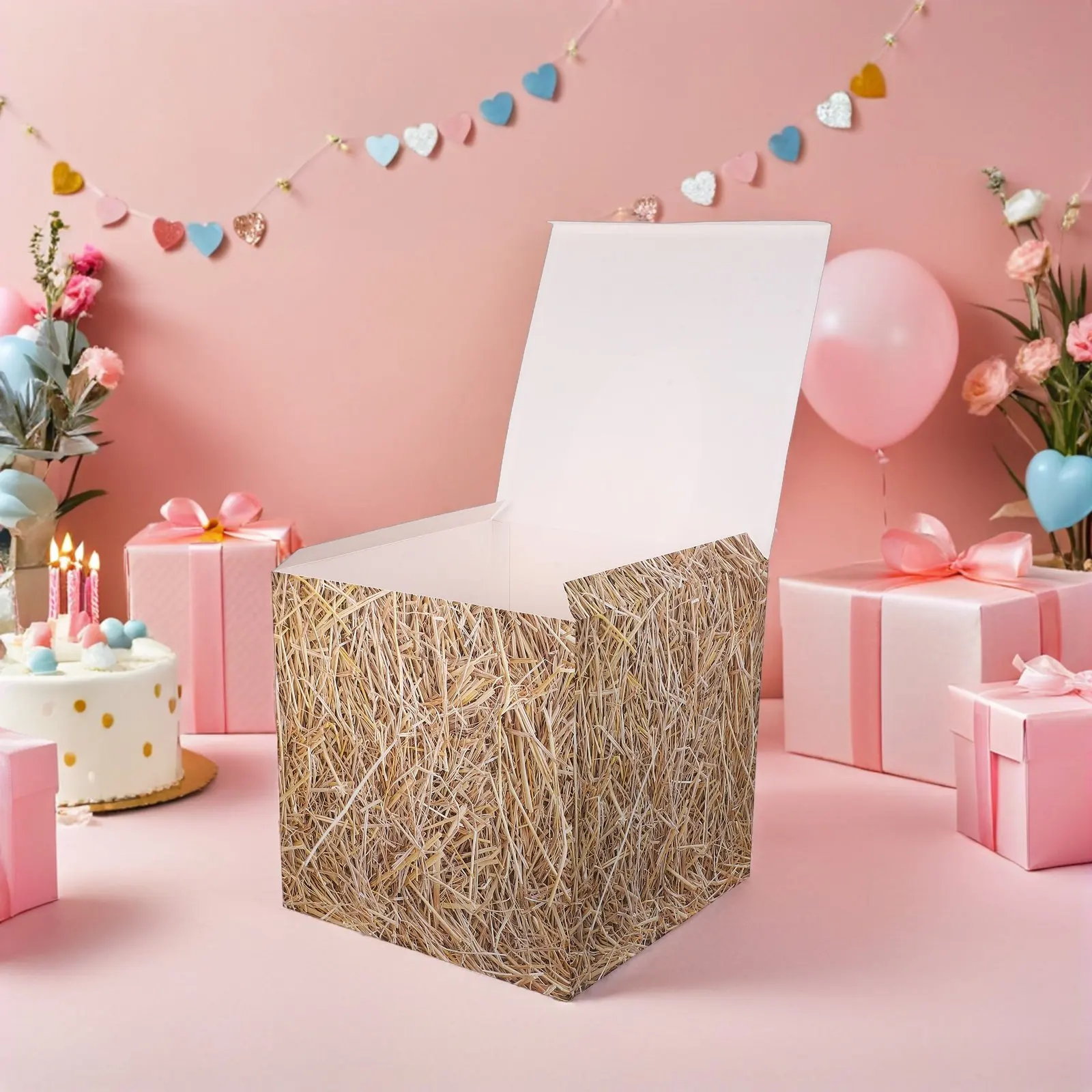 4Pcs Faux Hay Bales Decorative Boxes Mini Haystack Party Supplies Country Western Farm Themed Outdoor Harvest Festival Decor