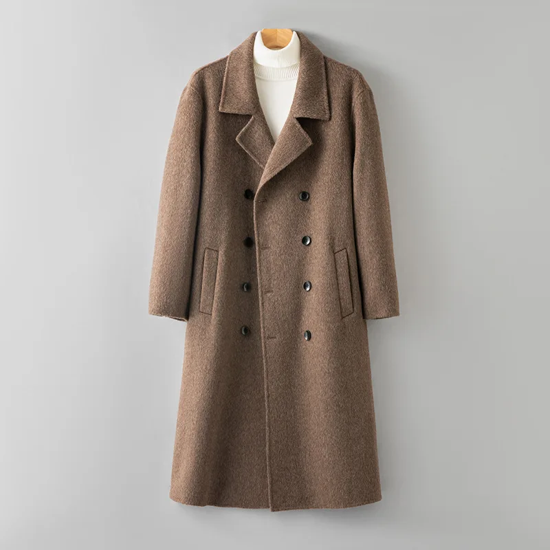 

Длинное твидовое пальто из 100% шерсти для мужчин, осень-зима, двубортная шерстяная куртка с v-образным вырезом, французское повседневное модное мужское теплое пальто