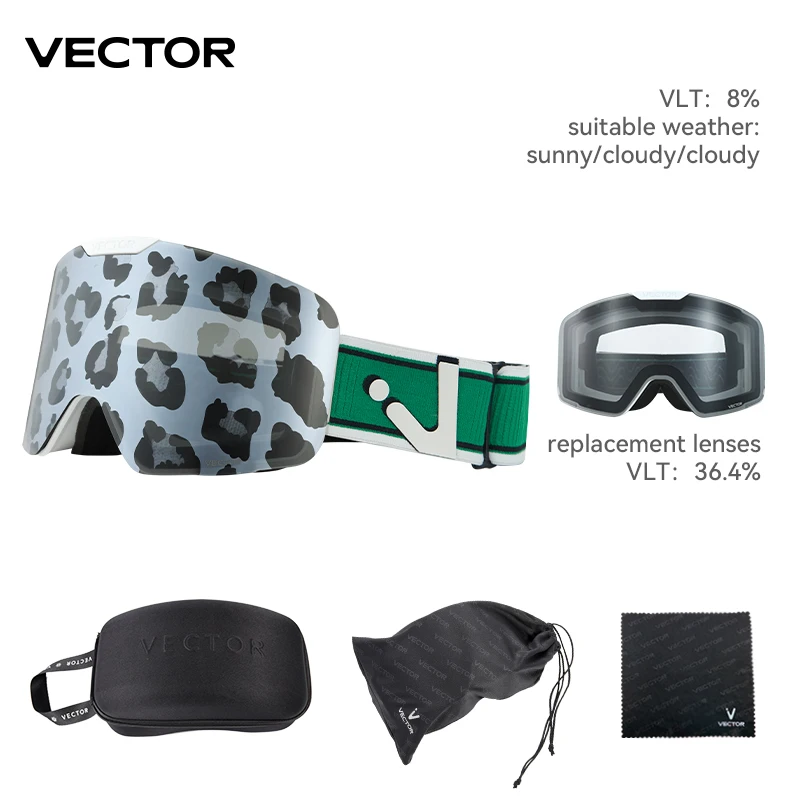 VECTOR – lunettes de Ski magnétiques pour homme et femme, avec lentille et étui à changement rapide, Protection Anti-buée UV400, 100%