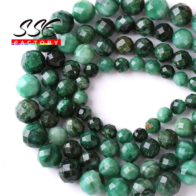 100% Faceted Natural Green Emerald Stone Beads Loose Spacer Beads For Jewelry Making DIY Bracelets Necklaces 6/8/10mm 15\