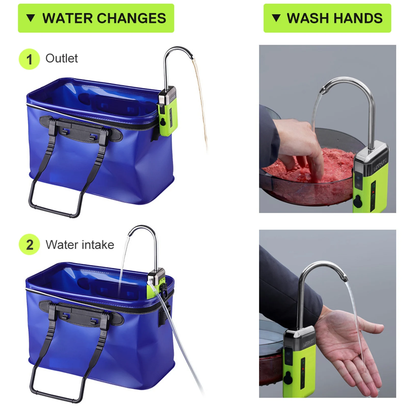 Wasserpumpe, Luftpumpe, Sauerstoffpumpe mit Sensor, multifunktional, wiederaufladbar, Outdoor-Angelzubehör für Angelgeräte – Detail 8