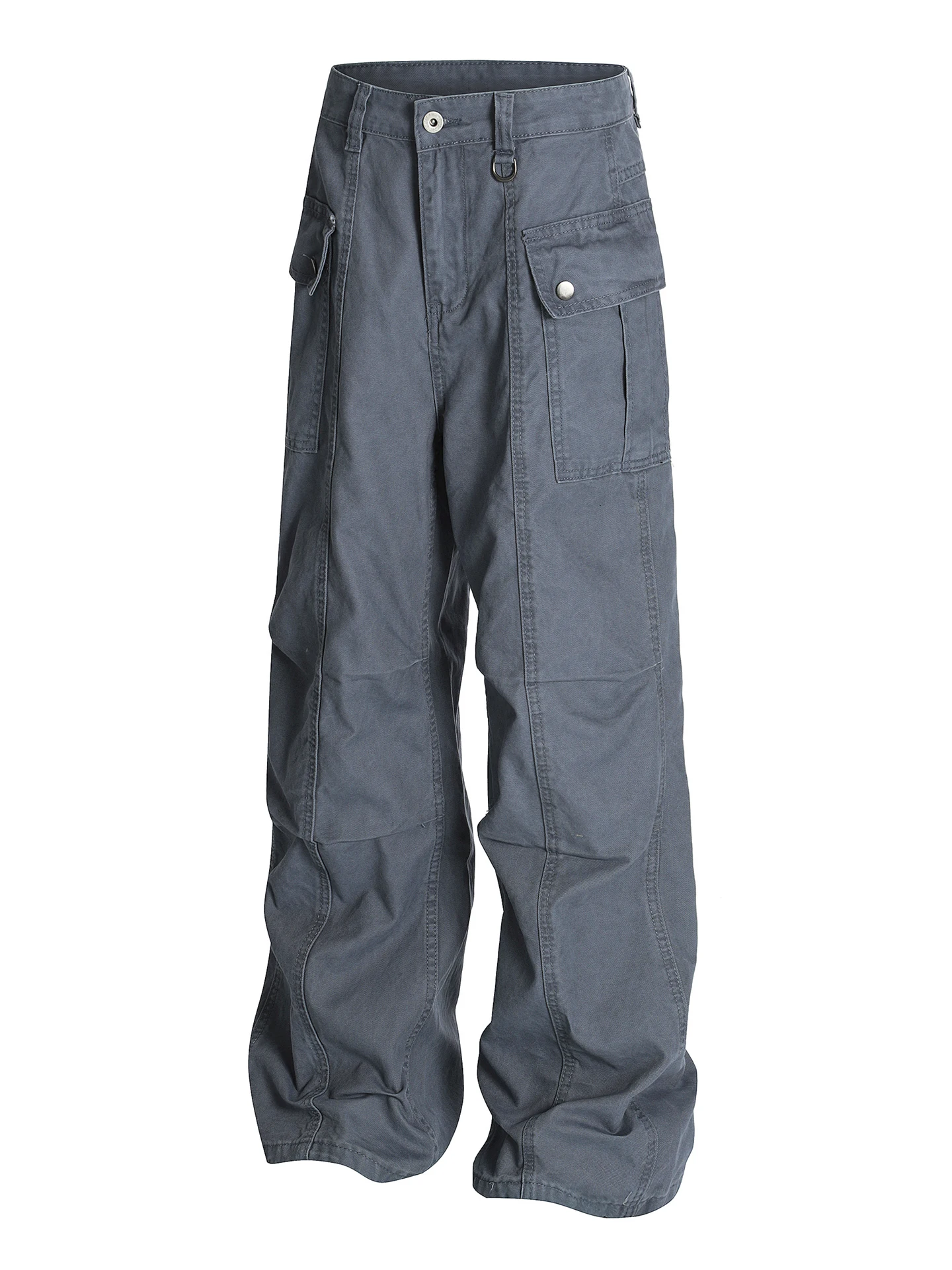 Calças de Trabalho Estilo Americano com Pregas e Pernas Largas, Jeans de Algodão Casual Solto para Homens e Mulheres