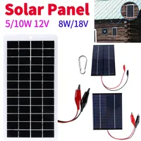10W Solar Battery Charger with Carabiner 12V Solar Power Bank Polysilicon Solar Charger Plate Portable for 9-12V Battery