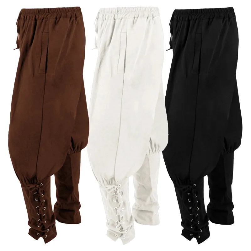 

Хэллоуин Pirate Sle Мужские свободные длинные брюки в стиле Ренессанс для выступлений, игровая одежда со средней талией на молнии