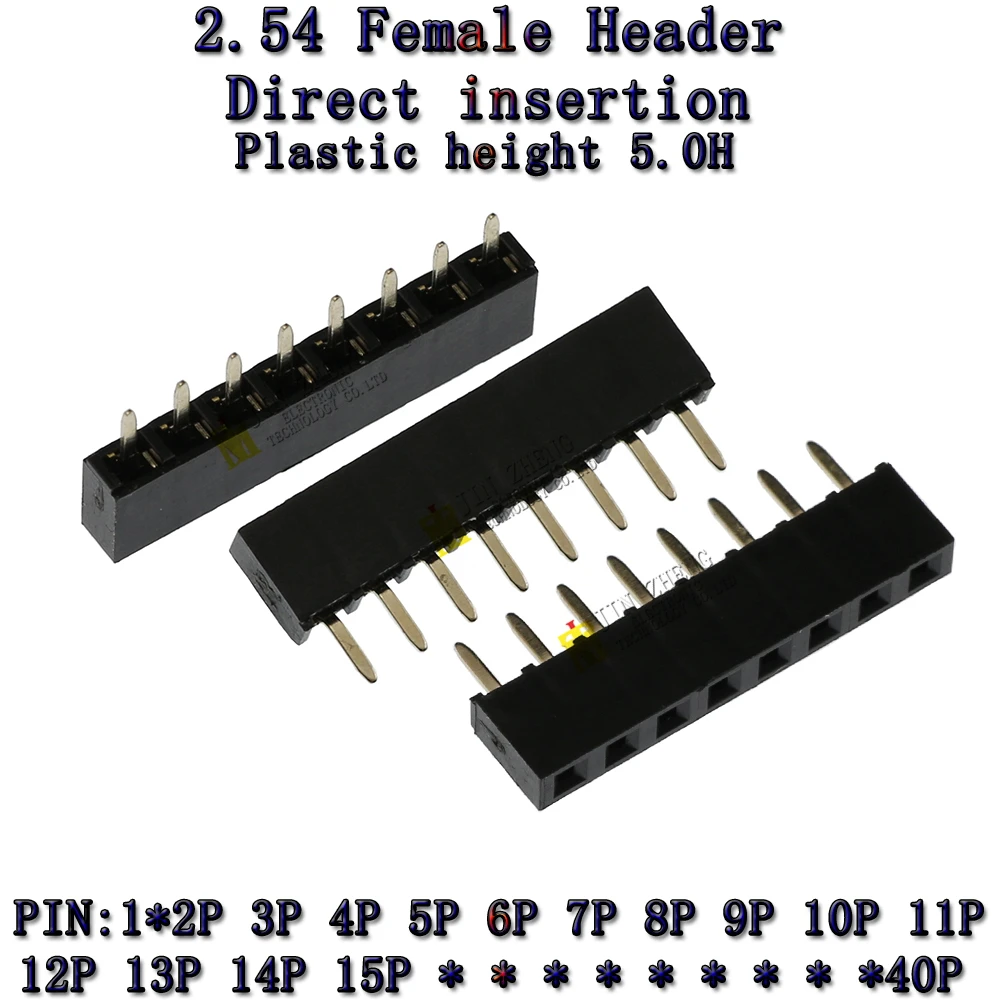 10PCS H5.0 2.54mm Pitch Single Row Female 2~40P PCB socket Board Pin Header Connector Strip Pinheader 1X2/4/6/10/12/16/20/40Pin