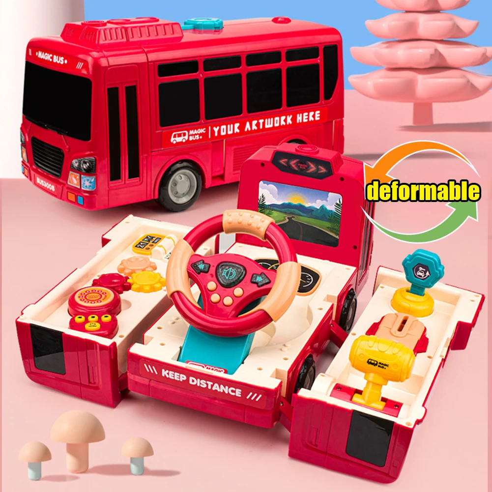 

Kids Bus Toy With Sound Light Multi Functional Transformation Bus With Steering Wheel Early Education Bus Toys Gifts