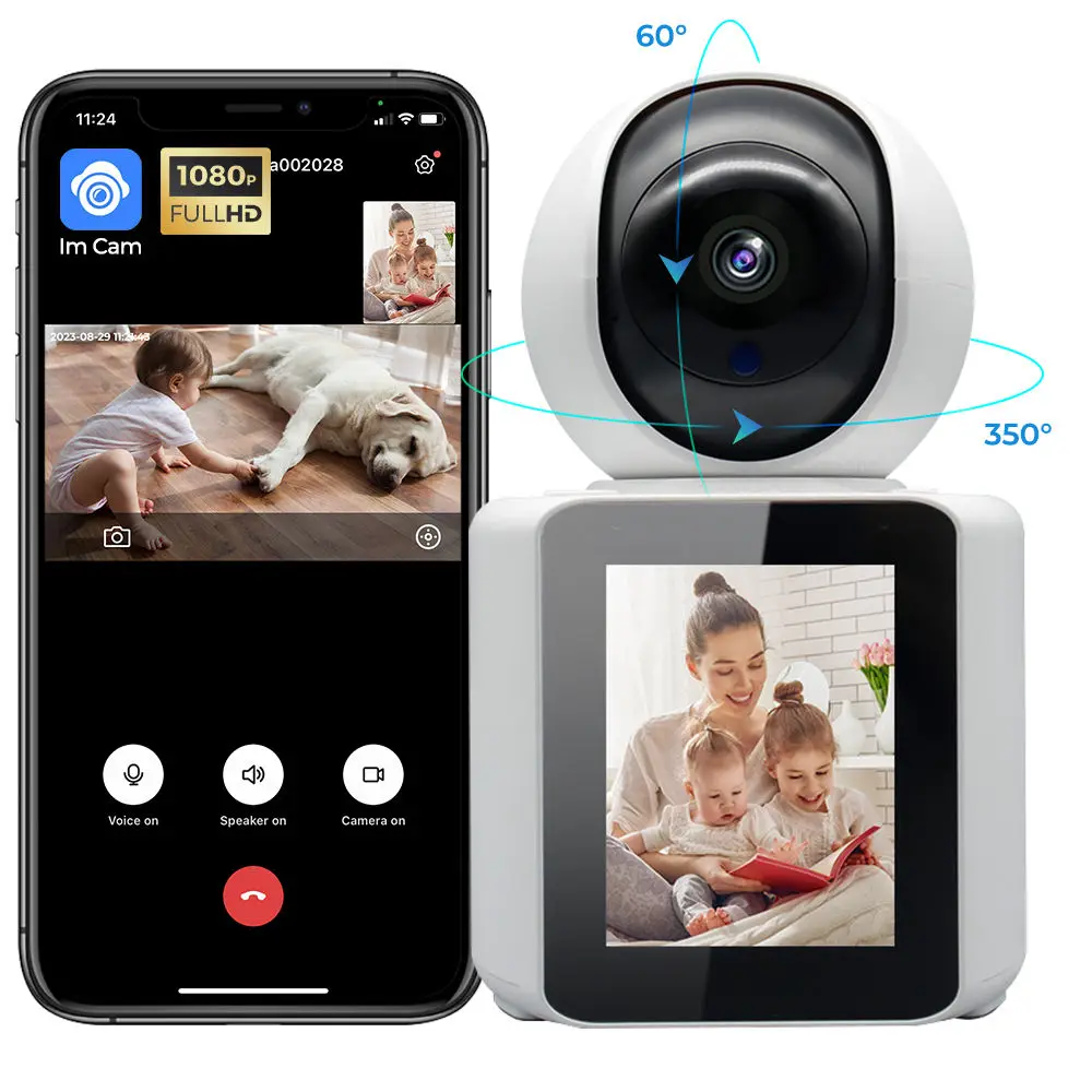 

YIERYI 1080P HD IP-камера видеонаблюдения с ИИ, двусторонней визуальной связью, видеодомофоном, функцией вызова, умным Wi-Fi и монитором для наблюдения за ребенком с экраном