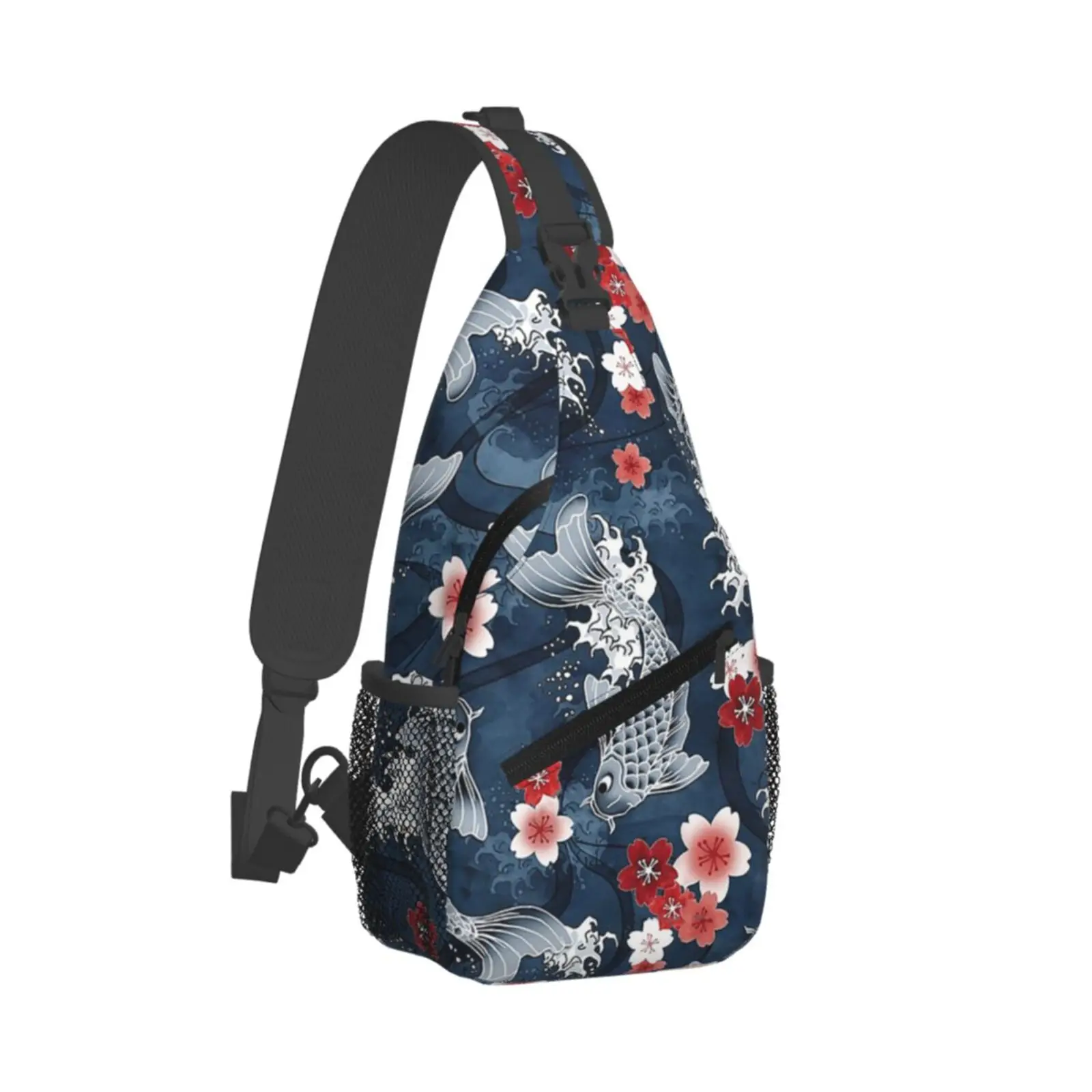 Koi Cherry Sakura Blossom Print Outdoor Sling Backpack Crossbody Chest Bag Daypack for Hiking Travel Unisex Chest Bag Daypack