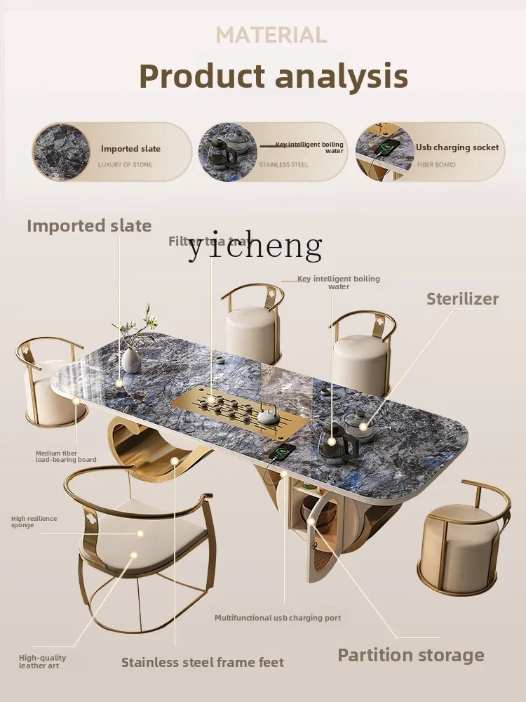 

YXY Light Luxury Large Tea Table and Chair Set High-End Modern Minimalist High-End Villa Rock Plate Kung Fu Tea Brewing Table