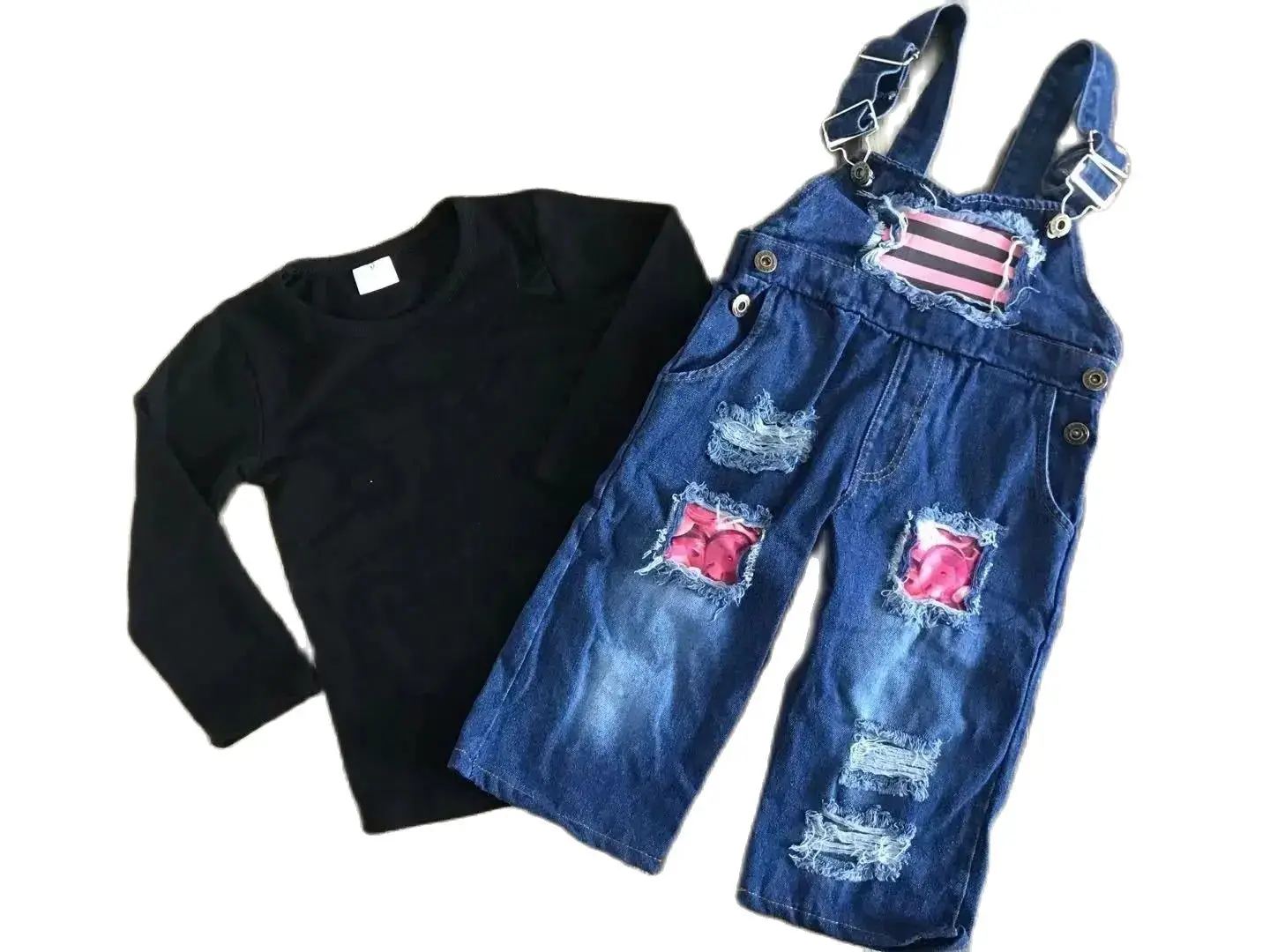 Dairy cow overalls suit Autumn 2 pieces Girl Clothes Top + long overalls Childrens Boutique Clothing 0-16 Years Old