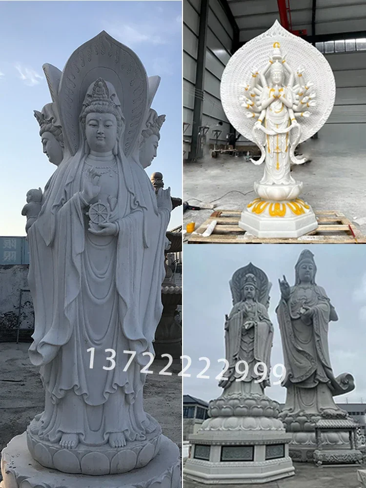 Natural white marble granite blue stone carving famous figure Buddha custom temple Guanyin Maitreya Buddha Tibetan king bodhisa