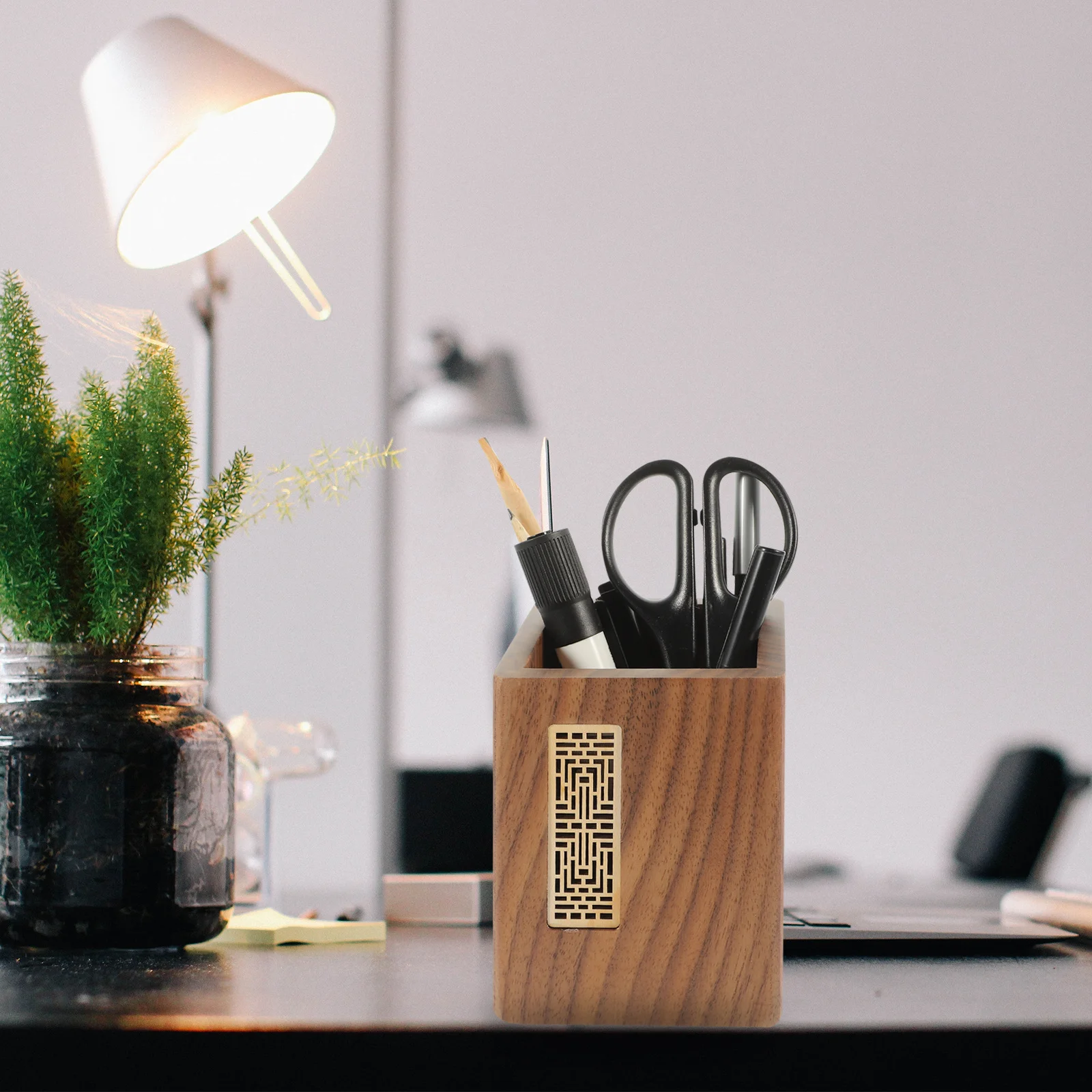 

Wooden Pen Container Multifunctional Desktop Organizer Simple Elegant Design Scratch Resistant Stationery Storage Holder Artware