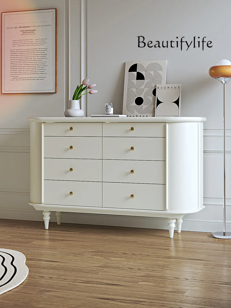 French all solid wood white against the wall light luxury bedroom storage American cream wind bed tail storage fashion