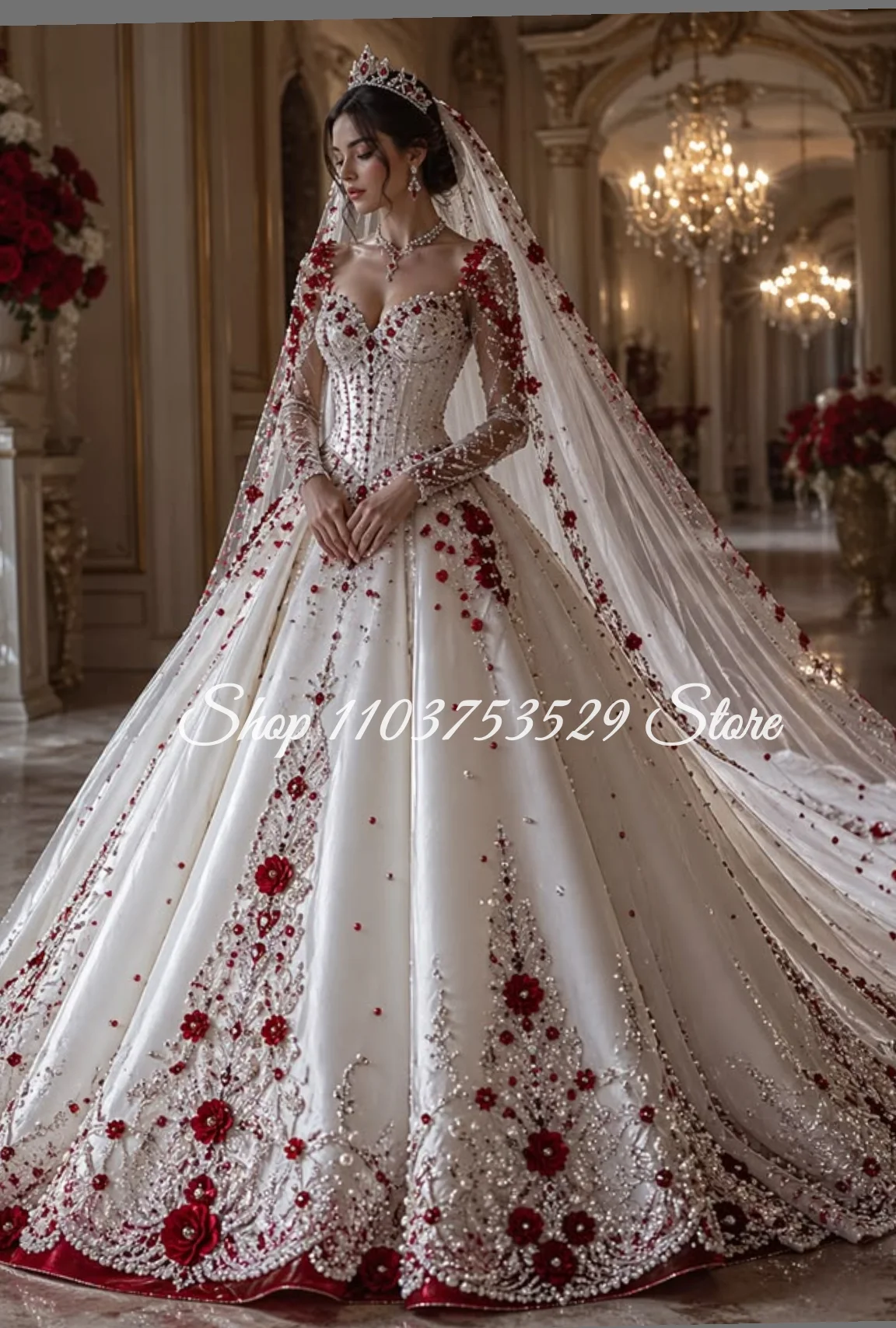 Customized Long-Sleeve Dreamy Glamorous Wedding Dress Vintage Victorian Bridal Gown Glamorous Gemstone-Beaded Ball Gown 2026
