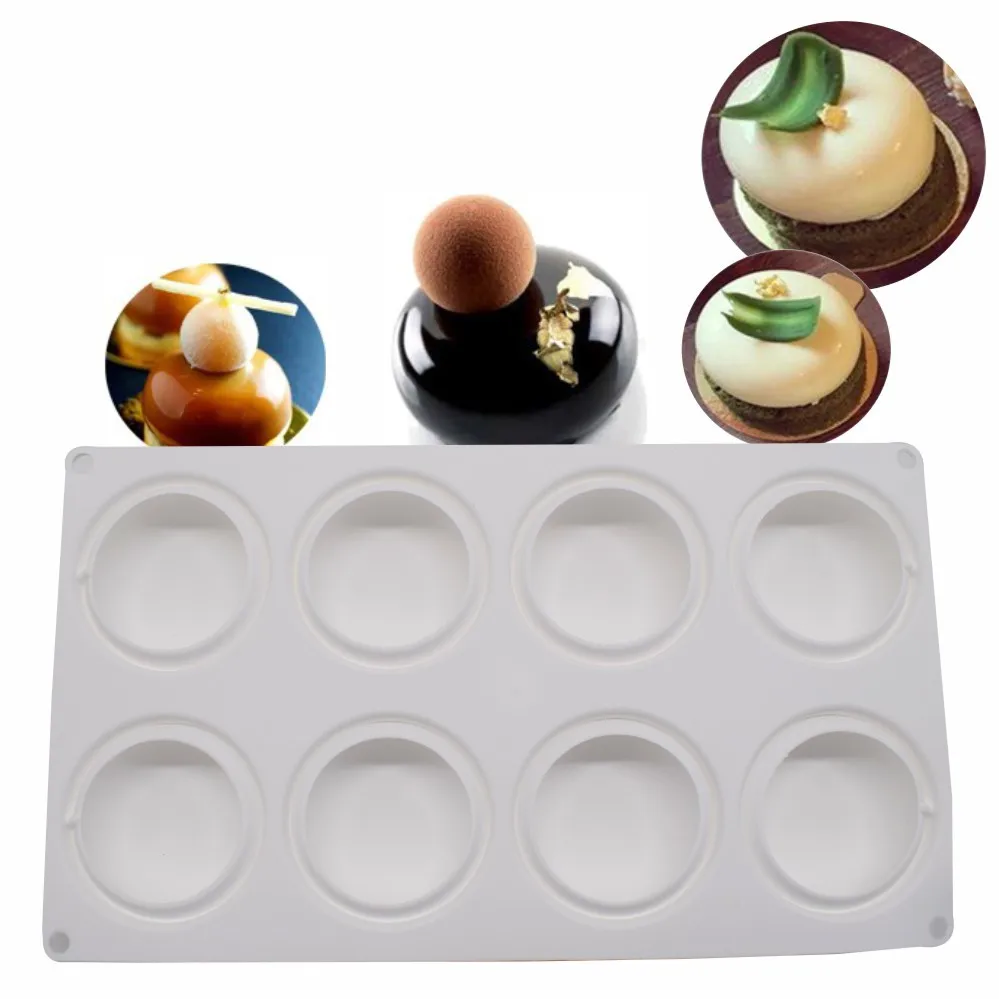 8 Cavity Flat Round Silicone Cake Mold for DIY Chocolate Mousse Jelly Pudding Pastry Ice Cream Dessert Bread Bakeware Pan Tools