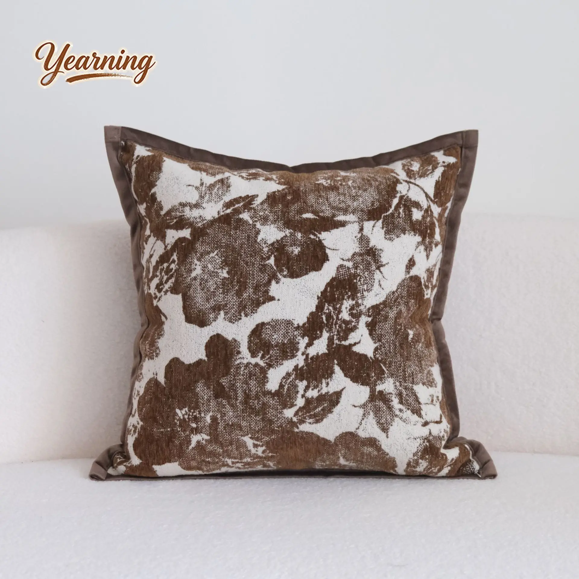 

Mid-Century Brown-Toned Wide-Edged Bolster Pillow With Fringe Rolled Edges For Living Room Sofa Backrest Hotel Use