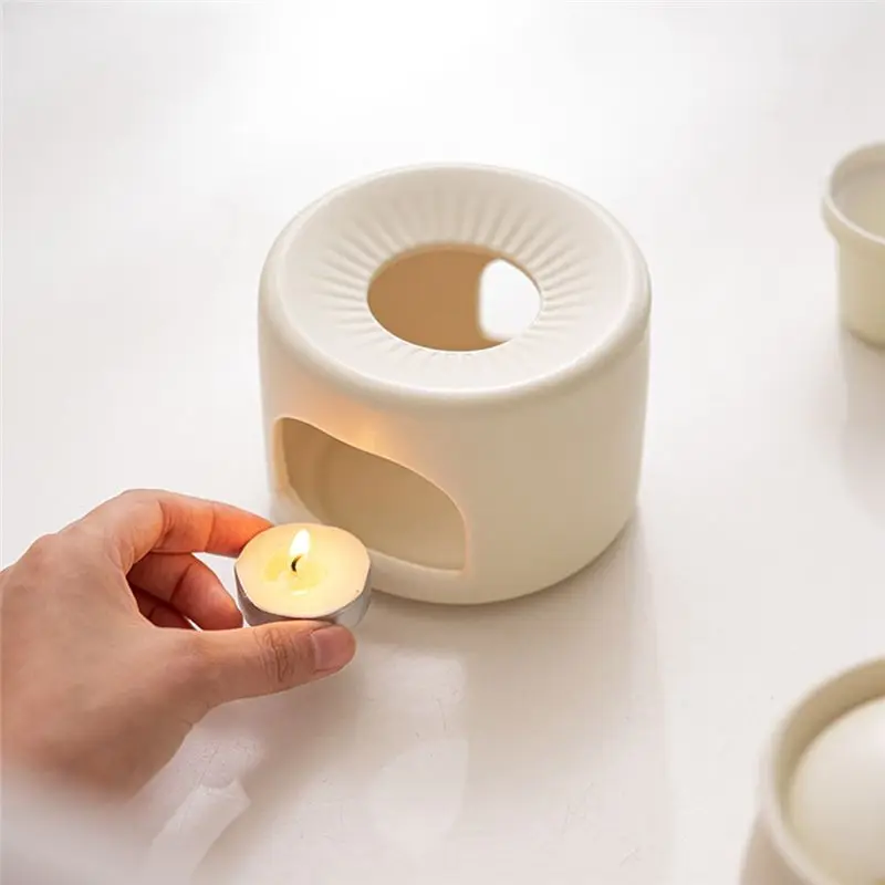 AS94-Cream Yellow Teapot Tea Brewer Set Stove Candle Heating Warm Tea Warm Roasted Tea Stove