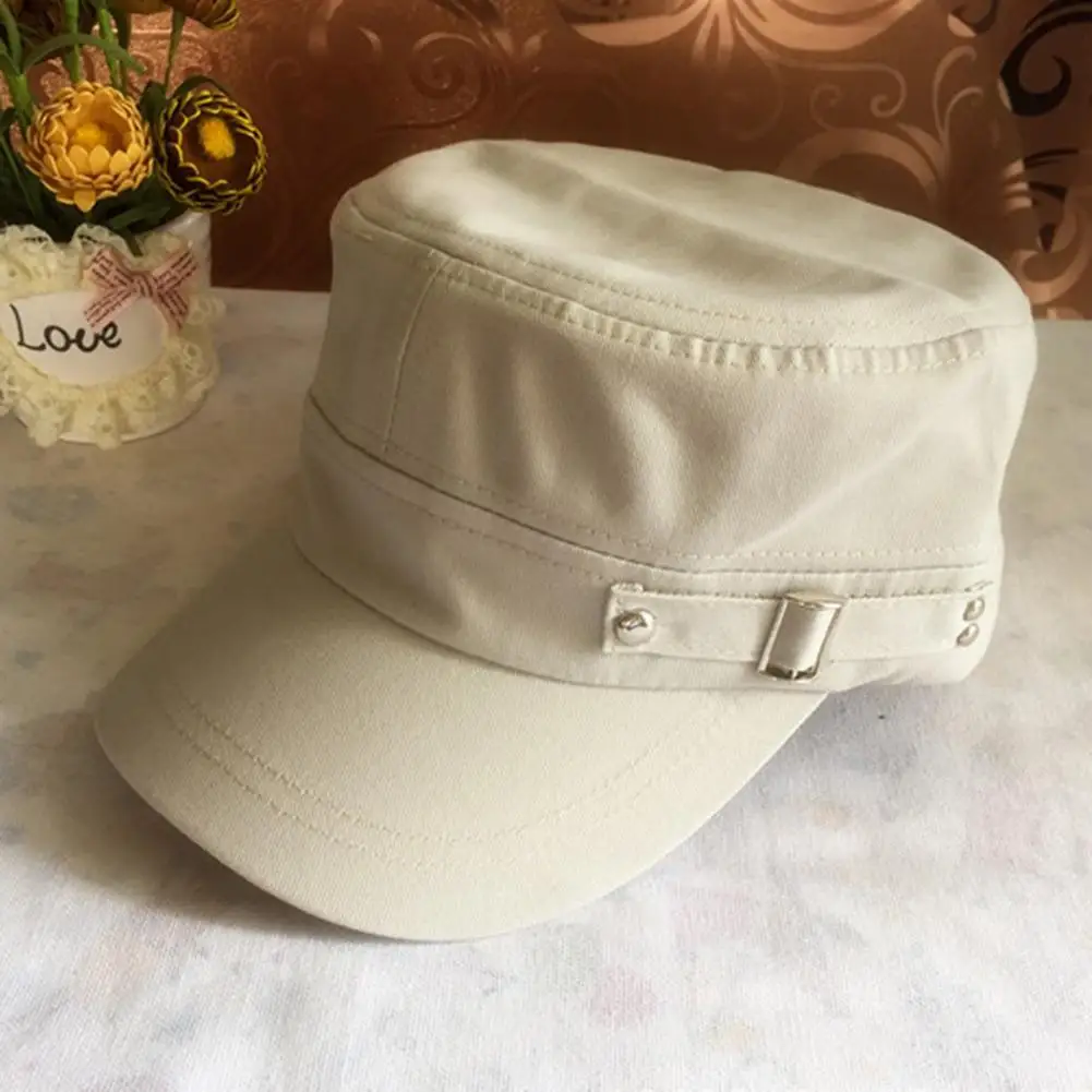 

Flat Top Hat Breathable Cotton Hat Vintage Washed Cotton Cadet Cap for Men Women Adjustable Baseball Cap with Buckle for Hunting