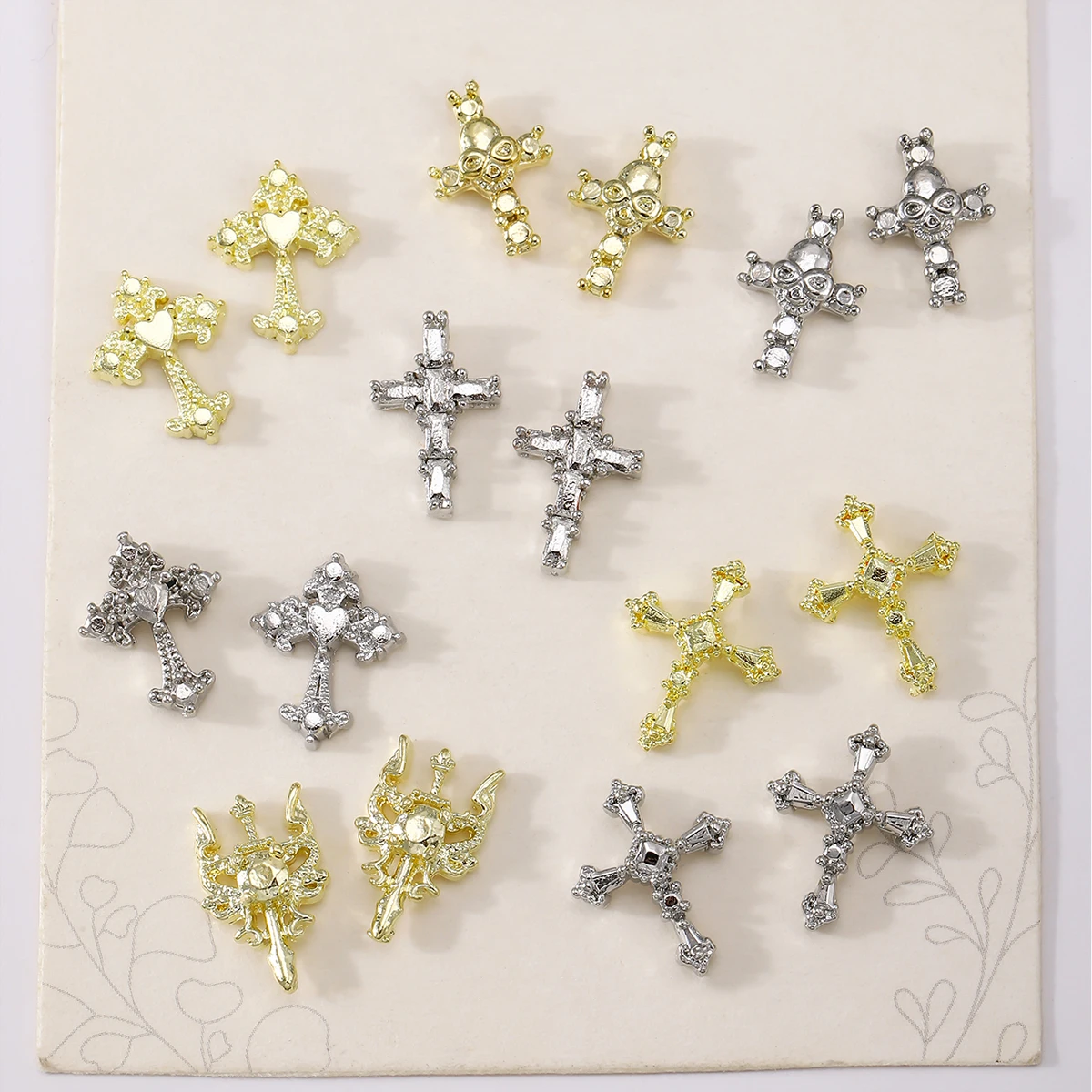 50pcs Retro punk style cross decorazione personalizzata per unghie, trapano per unghie con strass in lega, trapano in metallo flash per unghie y2k