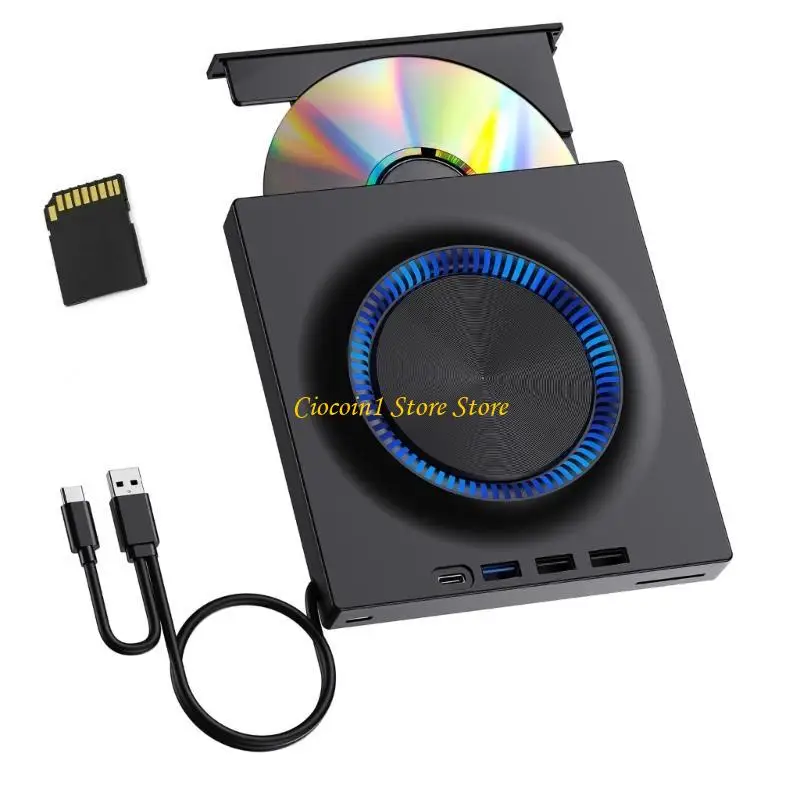 A3PC Compactly External Dvds Drive With Multiple Device Compatibility for USB Flash Cards Reader for Laptop PC Data Backup