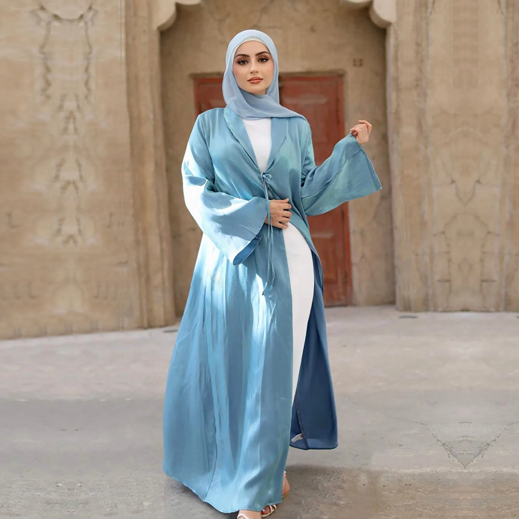 

Ramadan Long Cardigan Kimono Open Abaya Dubai Muslim Lace-up Casual Kaftan Abaya Caftan Prayer Ramadan Eid Al-Adha Outwear Robe