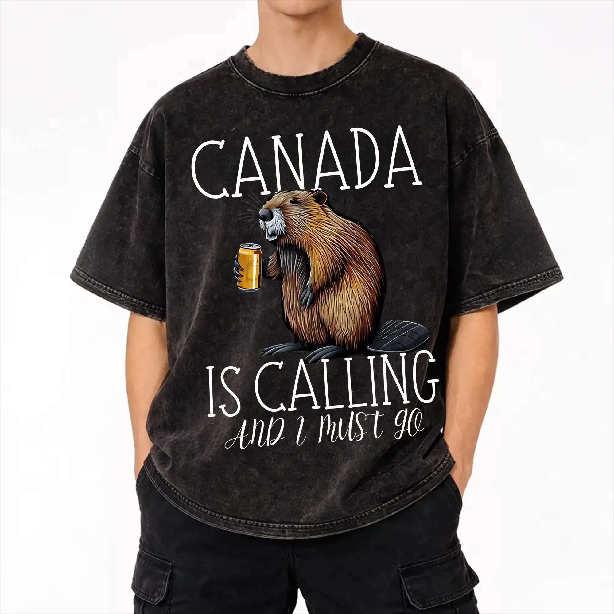 Funny Canada Is Calling and I Must Go Flag  Outfit Washed T Shirt for Men Women Streetwear Hip Hop T-Shirts