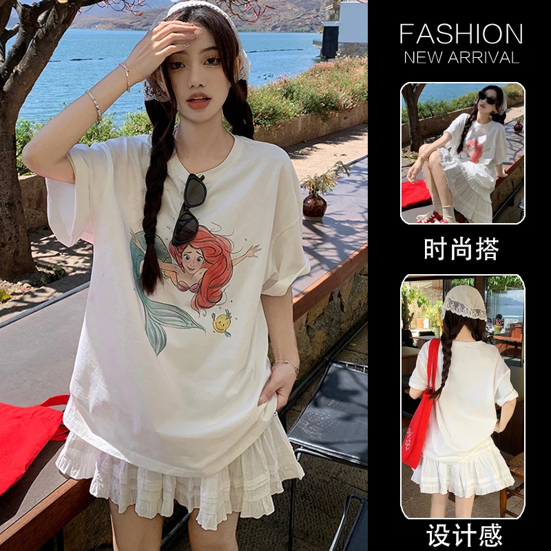 2024 Summer Maternity Clothes Set Fashion Printing T-shirt+lace Belly Skirt Twinset Plus Size Pregnant Woman Cake Skirts Suits