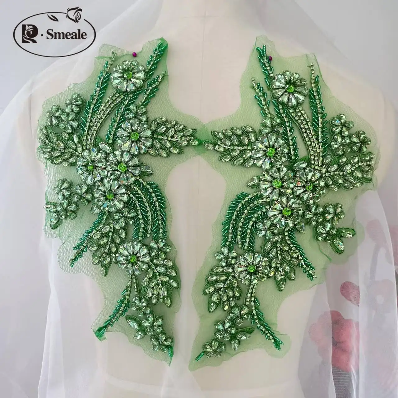 Handgenähte Strass-Mäntel, Spiegelblumen, Funkelnde Strass-Mäntel, Taillenbänder, Schultern, Hochzeitskleid, DIY-Applikationen, Neue Farbe – Detail 5