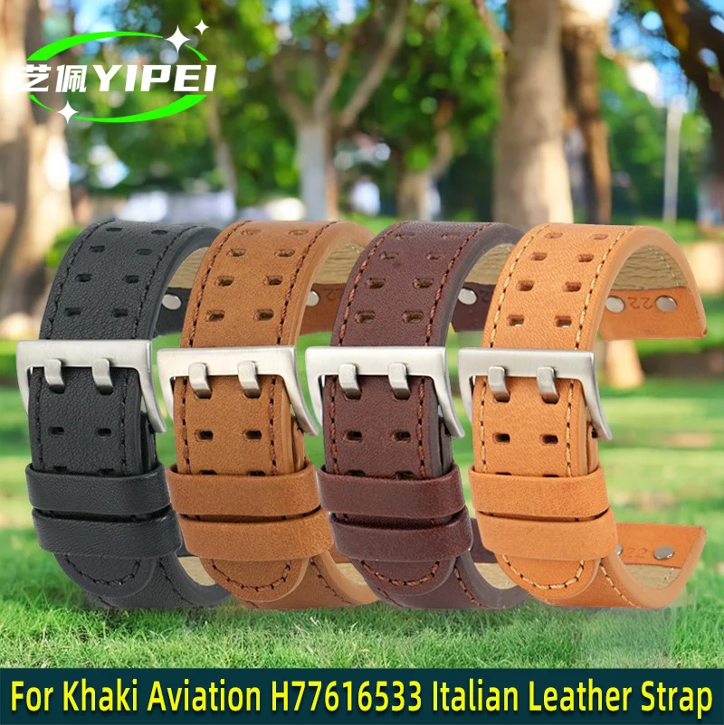 For Hamilton Watch Strap Khaki Aviation H77616533 H760250 Field Men's Genuine Leather Rivet Watch band Brown Bracelet 20mm 22mm