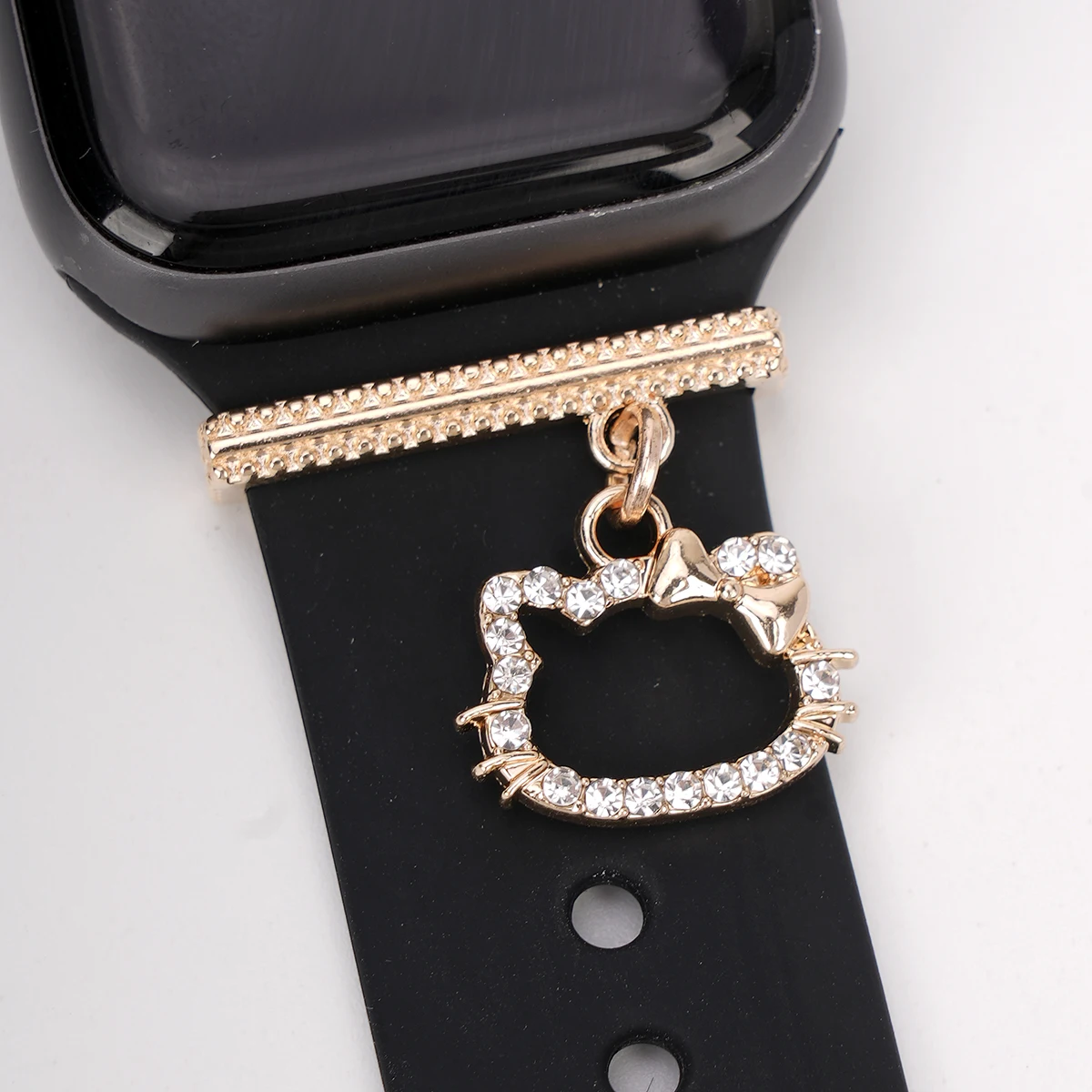 Cartoon Diamond-cat Charm Watch Strap Buckle Decorative Ring for Apple Watch Silicone Strap Decorative Jewelry Accessories