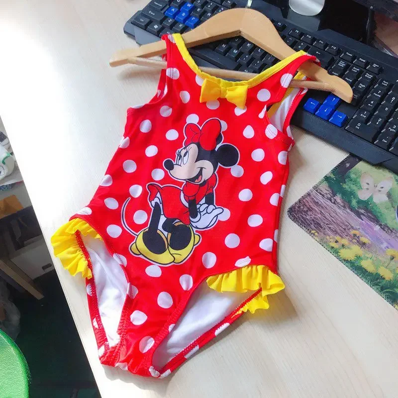 Baby Girls Swimsuit One Piece Bodysuit Cartoon Minnie Mouse Children Swimwear Kids Skirt Lovely Bikini Bathing Suit Beach Wear