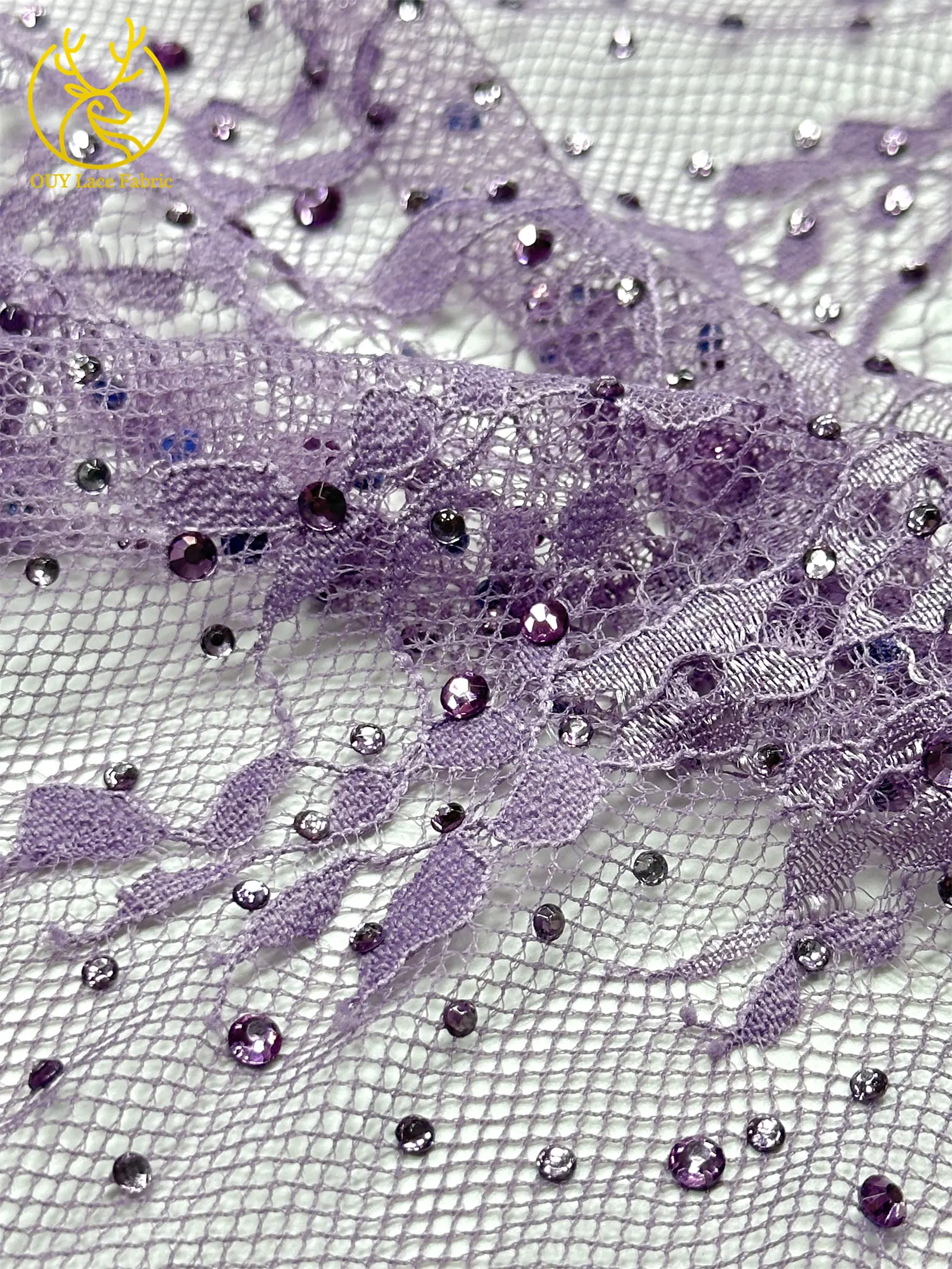 5 Yards französische Stickerei-Tüll-Diamantspitze, nigerianische afrikanische Pailletten-Perlen-Spitze für Damen, Partykleid, Hochzeitskleid, Nähen – Detail 10