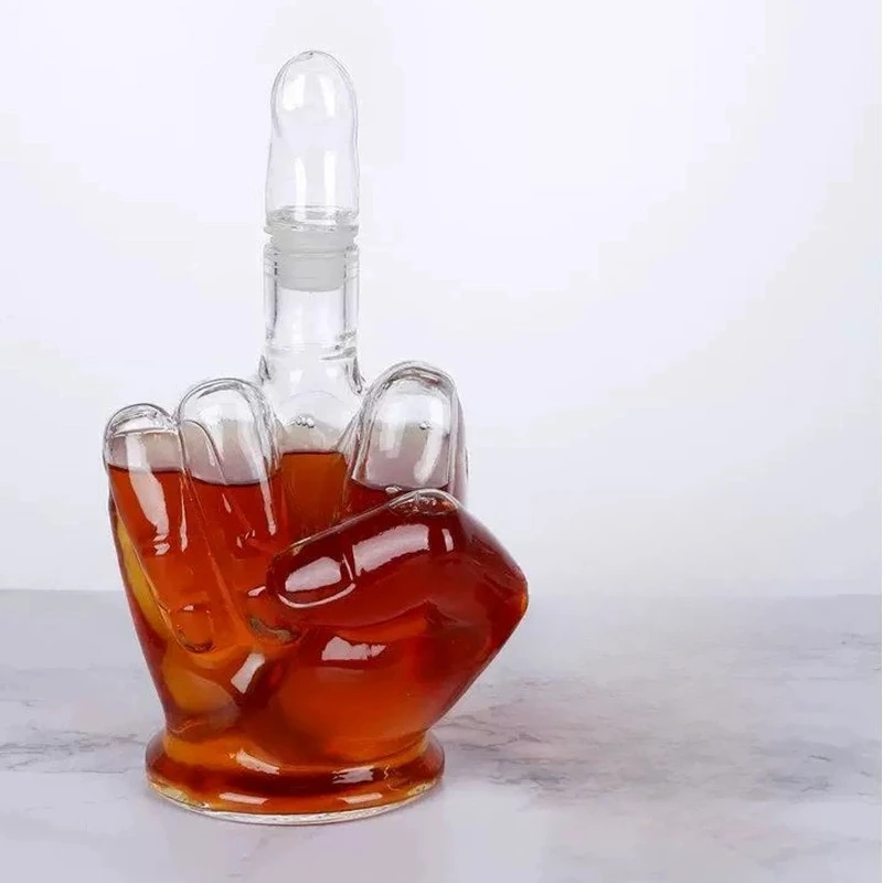 

Creative Hand Gesture Shape Sealed Transparent Glass Wine Decanter Liquor Bottle Container For Home Bar Gift Set Decor