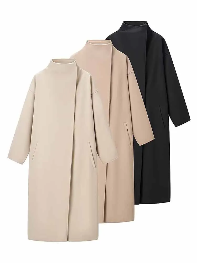 

HH New Winter Versatile High Street Solid Color Long Sleeves Pocket Decoration Long Coat Female Commuting Casual Warm Long Coat