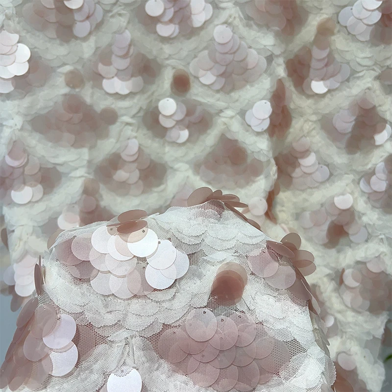 Mesh Base Cloth Sequin Embroidery Fabric Round Bead Sequin  Lace Mesh Fabric For Diy Dewing Evening Dress Performance Clothes