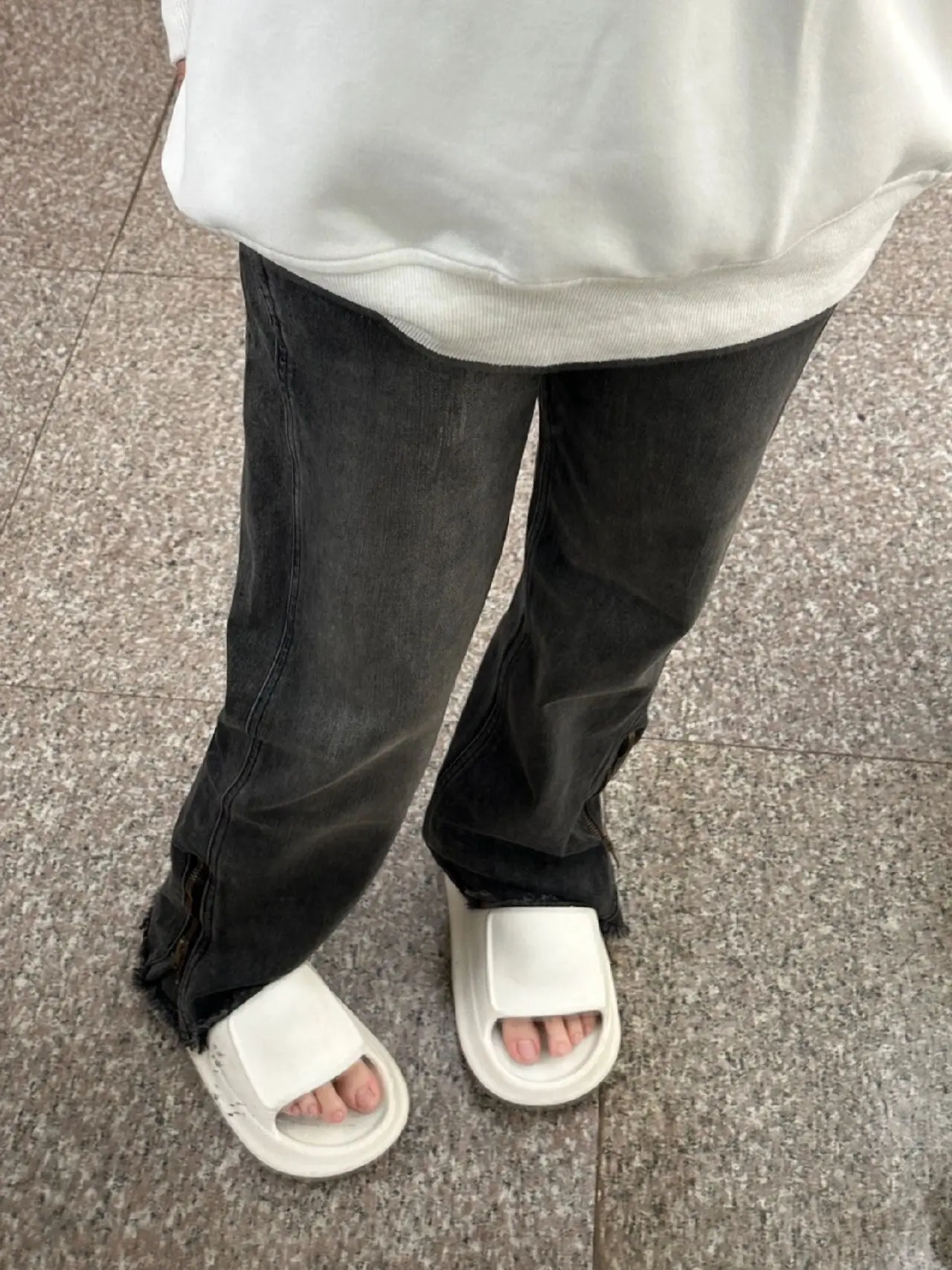 ارتفاع الخصر فضفاض صالح سستة الدينيم الجينز المرأة الخريف حجم كبير مستقيم الساق الطابق طول السراويل الهيب هوب شق تصميم #5