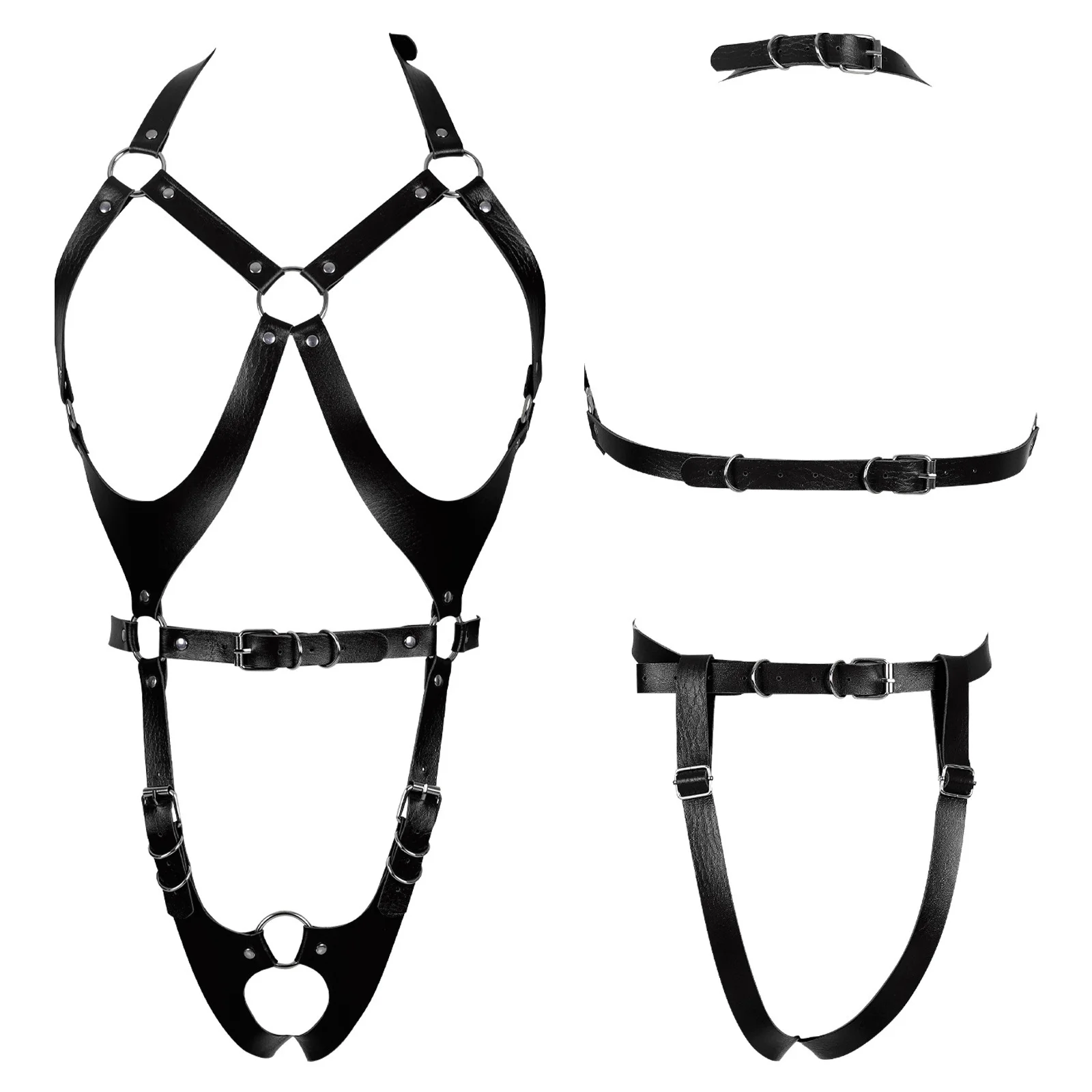 Sexy PU Leather Harness Bra Chest Straps Eco-Friendly Packing