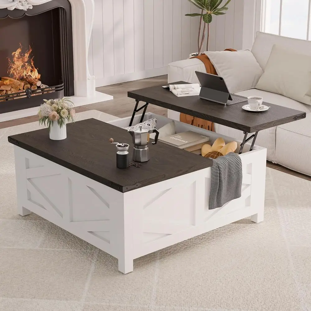 

Журнальный столик Armhouse Lit Top на 36 предметов с местом для хранения, квадратный кофейный столик с зарядной станцией, центральный столик для гостиной с большой полкой