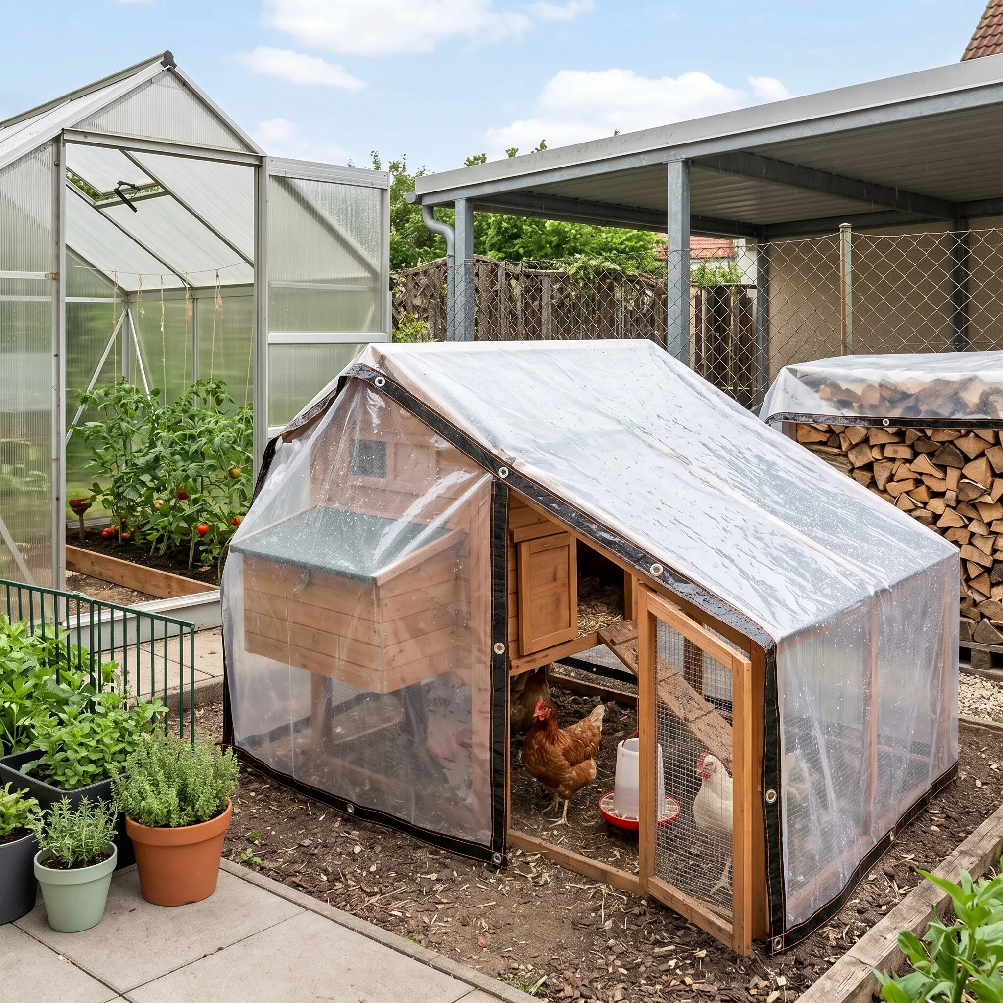 Clear Tarp Waterproofing Rainproof Transparent Plastic Tarp Cover with  for Chicken Coop Greenhouse Plant Clear Tarp